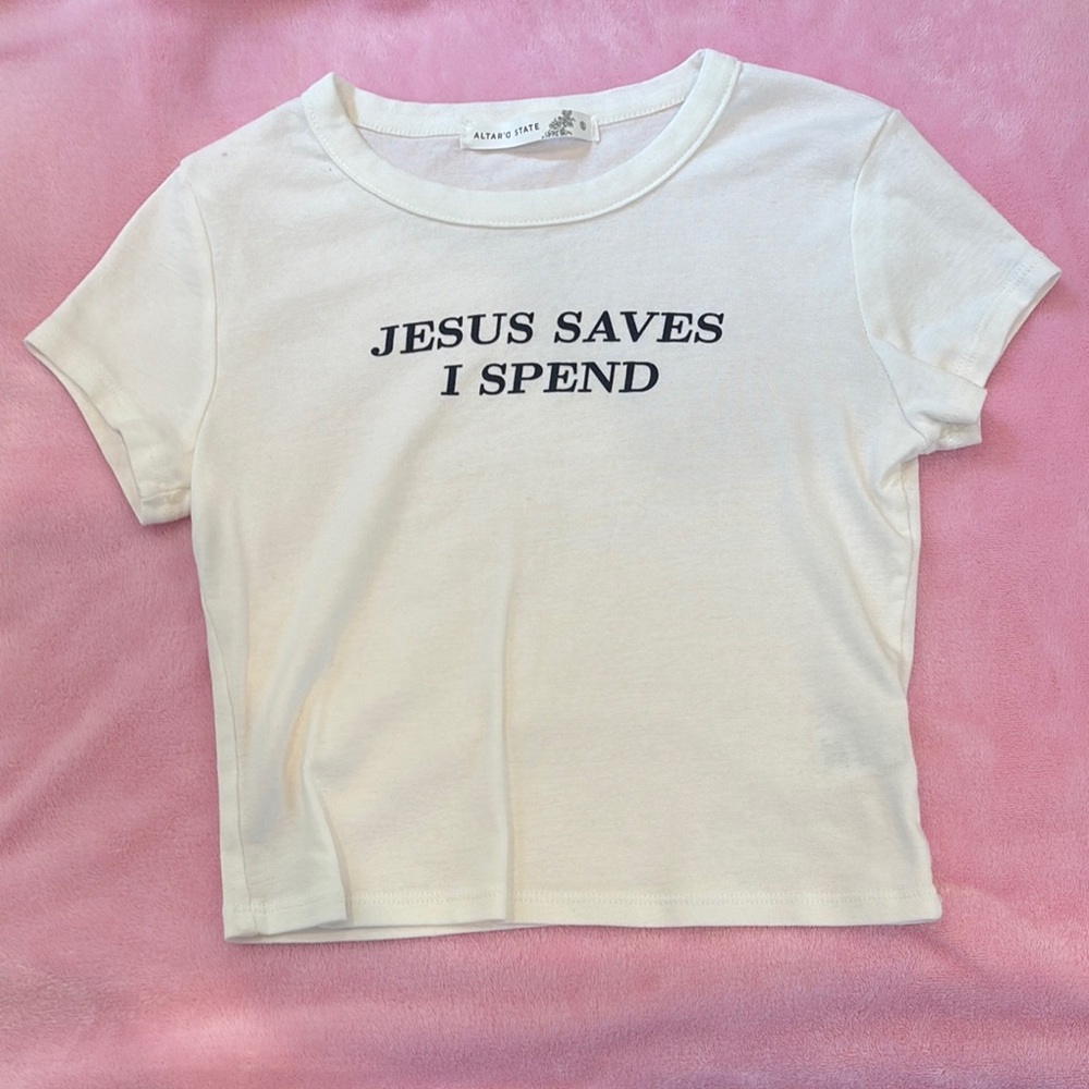 Altar'd State White Short Sleeve Tee Jesus Saves